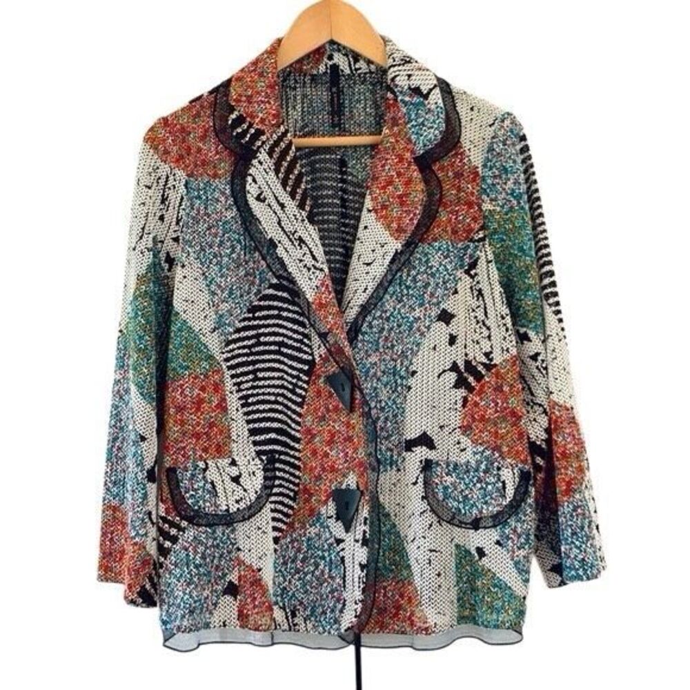 IC by Connie K Blazer Lightweight Jacket Art to Weave Knit Printed Lagenlook